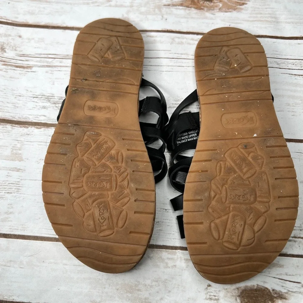 Korks Khell Sandals Black Strappy Toe Loop Slide Flat‎ Summer 8M